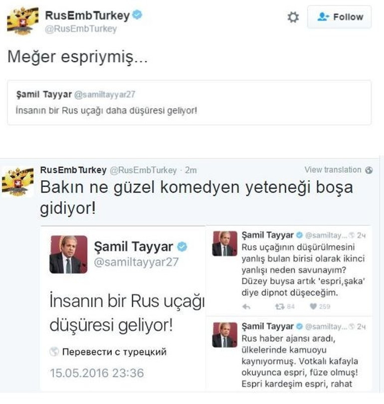 Rusya Büyükelçiliğinden Şamil Tayyara Türkçe cevap