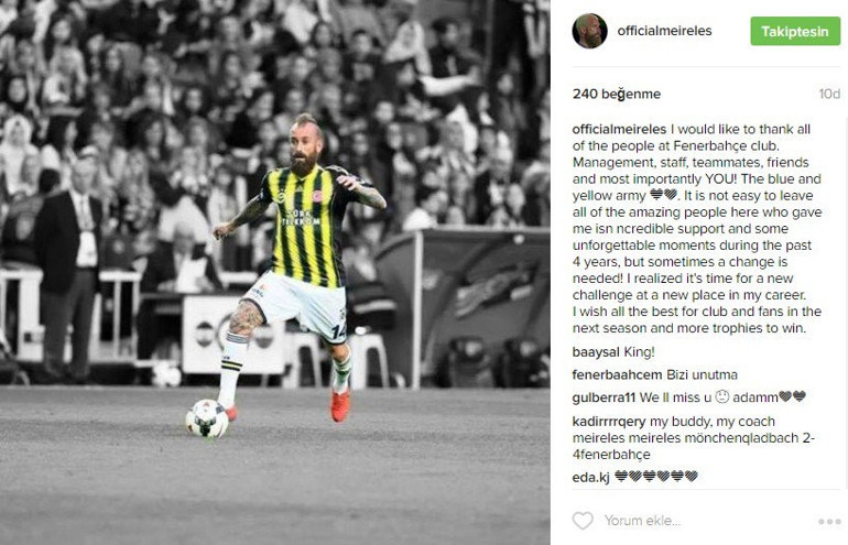 Meireles Fenerbahçeye veda etti