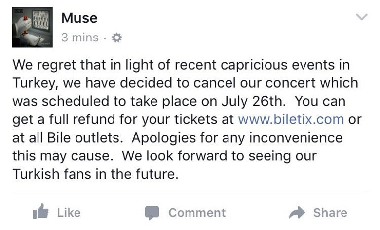 Muse, Skunk Anansie ve Joan Baez konserleri iptal oldu