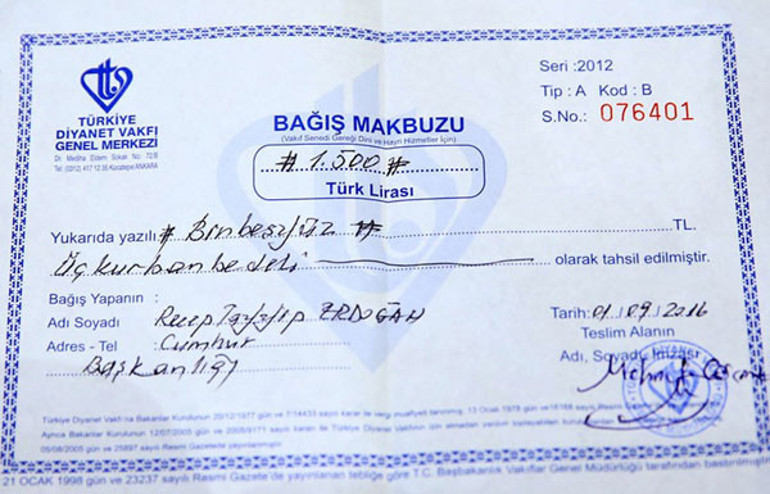 Erdoğandan Kurban bağışı