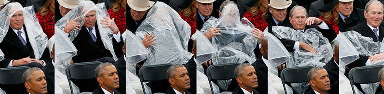 George Bush başında naylonla objektiflere yakalandı
