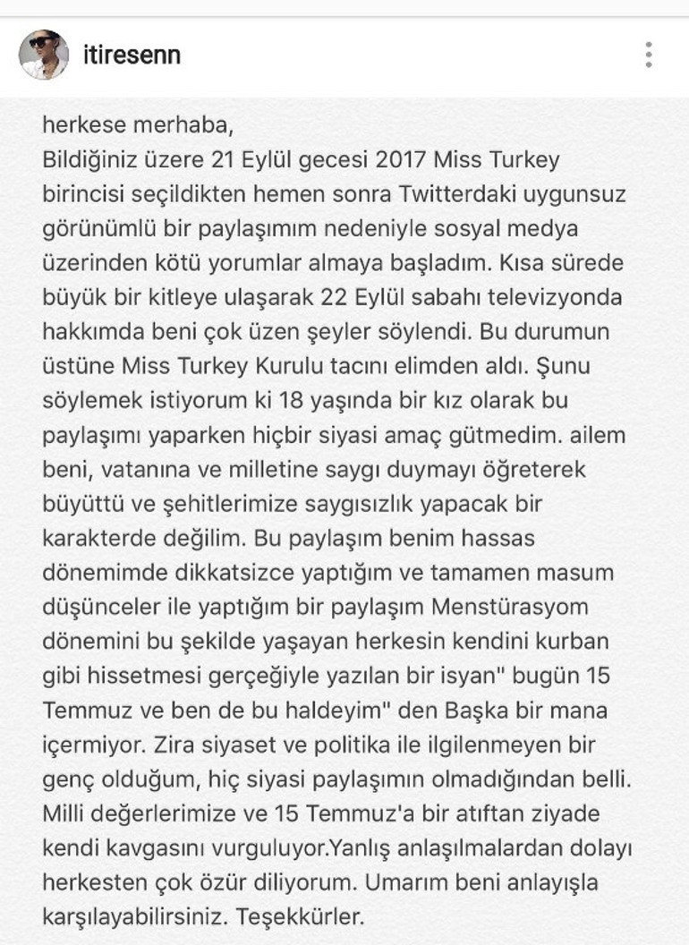 Son dakika... Miss Turkey birinciliği elinden alınan Itır Esenden açıklama