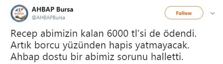 Ahbap borcu ödedi