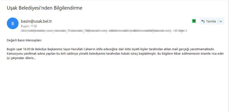 Uşak Belediyesinden istifa açıklaması