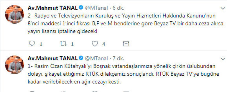 Beyaz TVye son dakika Rasim Ozan Kütahyalı cezası