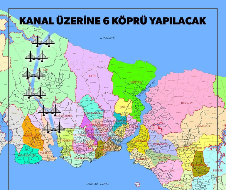 İstanbulun 19 ilçesi adalı olacak 6 köprü ile birbirine bağlanacak
