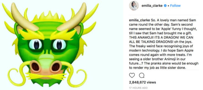 Game of Thronesun kraliçesi Emilia Clarke animoji kullandı
