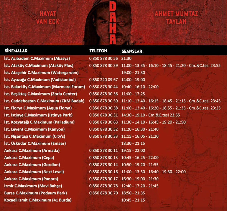 1 kez “Daha” vizyonda