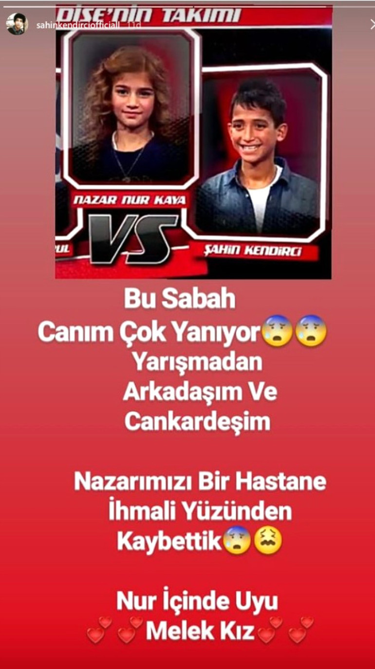 Şahin Kendirci duyurdu O Ses Çocuklarda yarışan Nazar Nur Kaya hayatını kaybetti