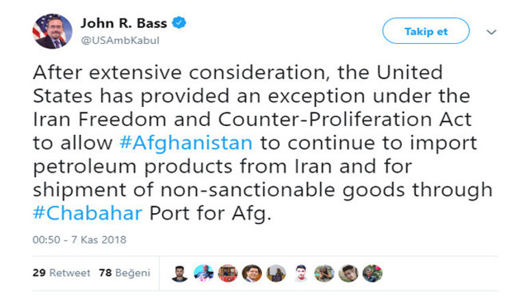 Afganistan da yaptırımlardan muaf tutuldu