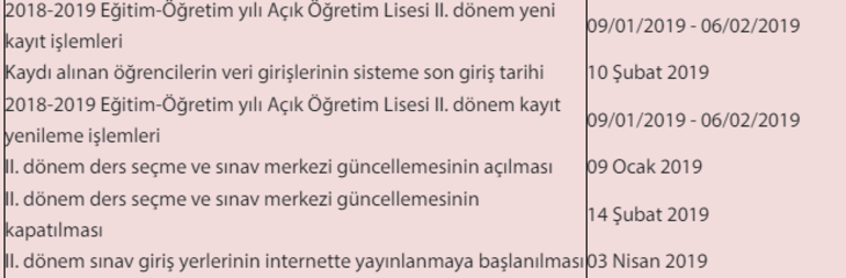 AÖL 2. Dönem kayıt yenileme ne zaman yapılacak Açık lise kayıt işlemleri