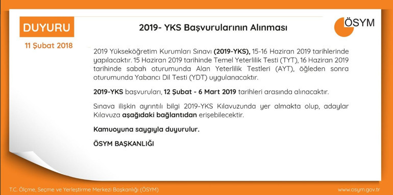 2019 YKS başvurusu nasıl yapılır İşte başvuru kılavuzu ve sınav tarihleri