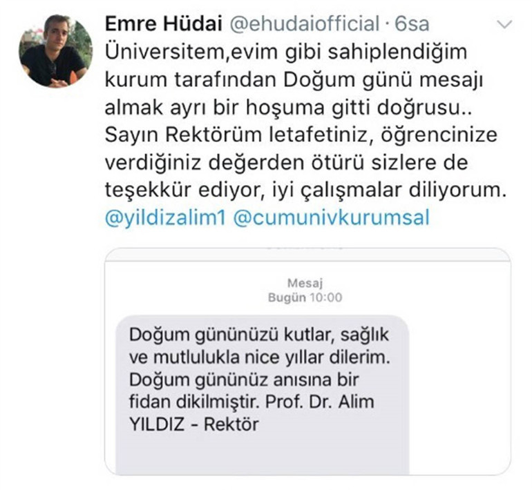 Rektörün öğrencilere doğum günü hediyesi fidan