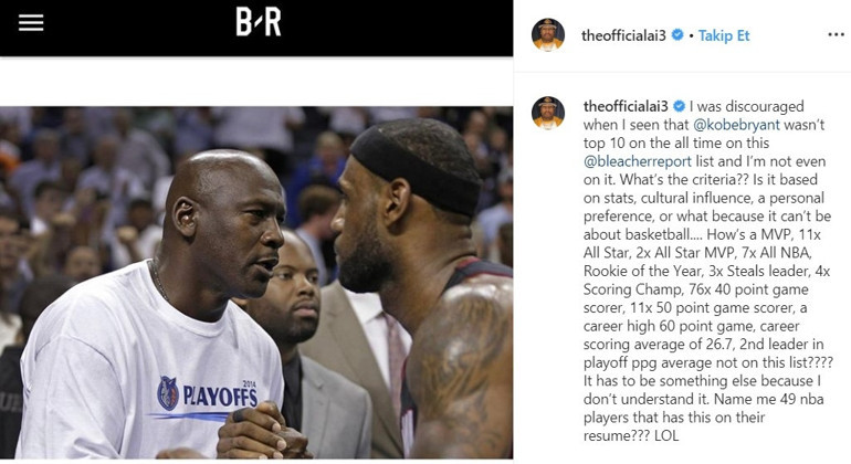 NBAi karıştıran liste Allen Iverson...