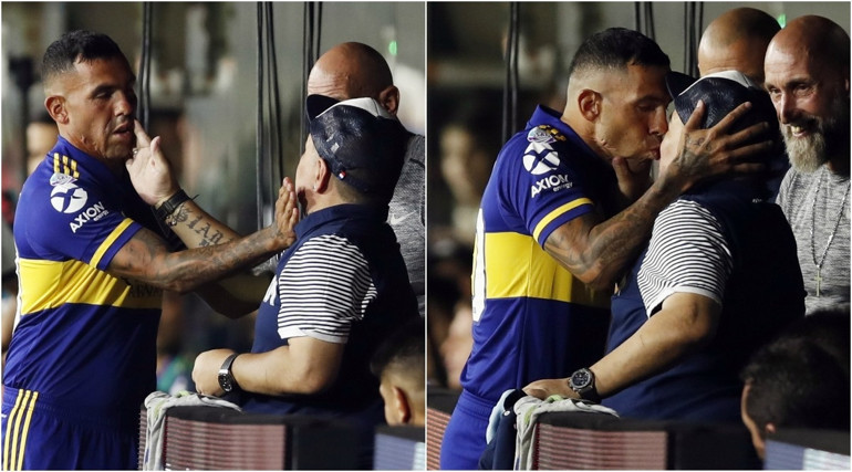 Carlos Tevezden Diego Maradona’ya şans öpücüğü