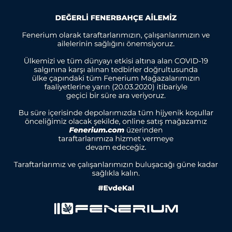 Son Dakika | Fenerbahçe, corona virüsü nedeniyle Feneriumu kapatma kararı aldı