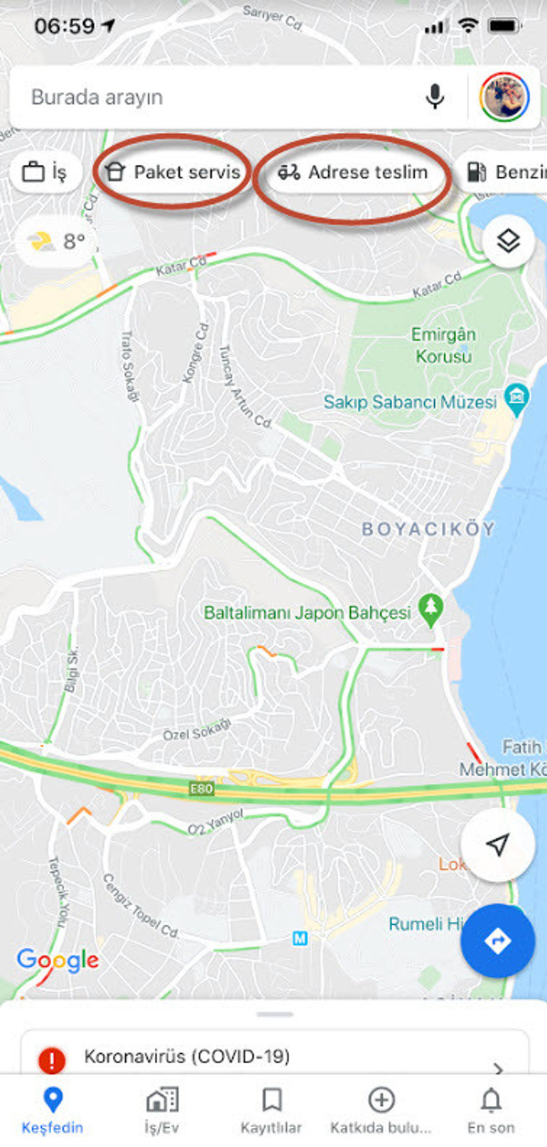 Google Haritalar şimdi de teslimat yapan restoranları gösteriyor