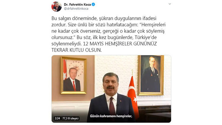 Bakan Kocadan Hemşireler Günü paylaşımı