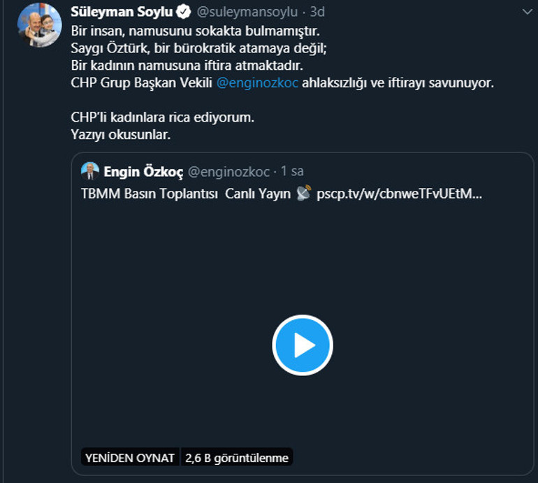 İçişleri Bakanı Süleyman Soyludan çok sert tepki: Saygı Öztürkün bu yazısı namussuzluktur