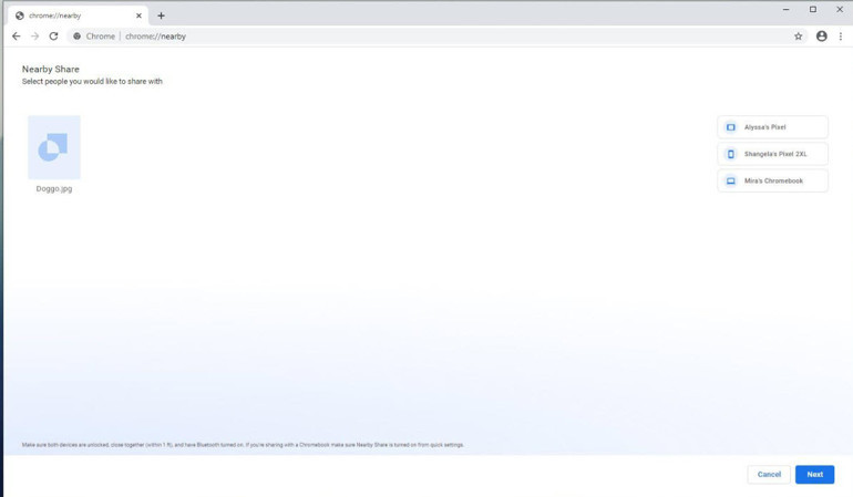 Google Nearby Share özelliği Chromeda böyle görünüyor