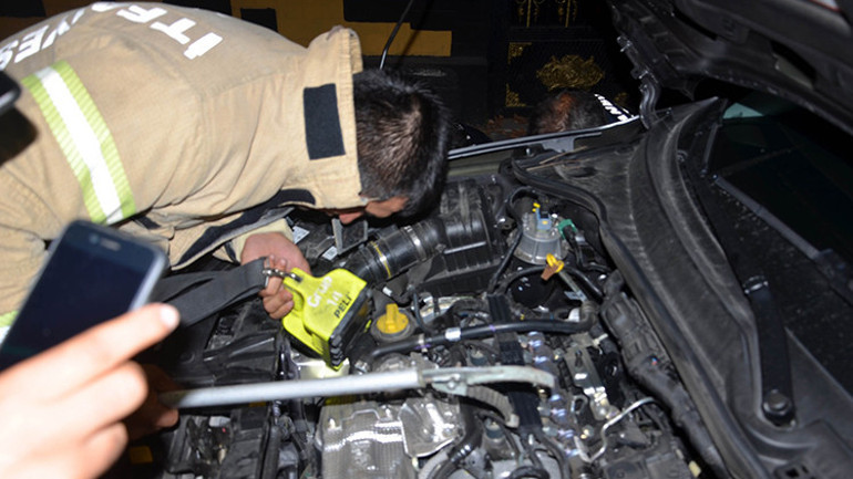 Avcılar’da otomobillerin motoruna giren yavru kedileri itfaiye kurtardı