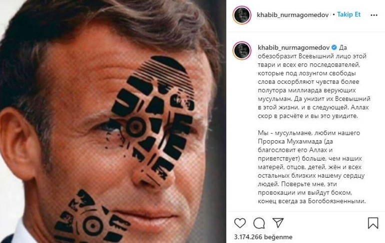Khabib Nurmagomedovtan Fransa Cumhurbaşkanı Emmanuel Macrona ayetle cevap