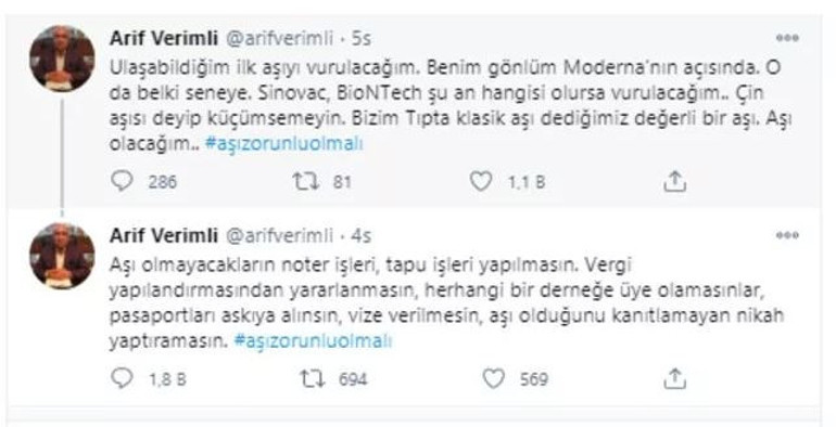 Arif Verimli aşı paylaşımıyla gündem oldu… Arif Verimli kimdir