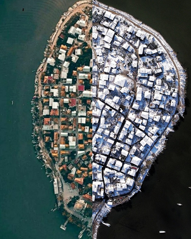 Avrupanın en güzel 30 kasabası arasında gösteriliyor... Karla birlikte harika manzaralar ortaya çıktı