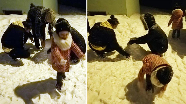 Ağrılı çocukların gece yarısı kar keyfi