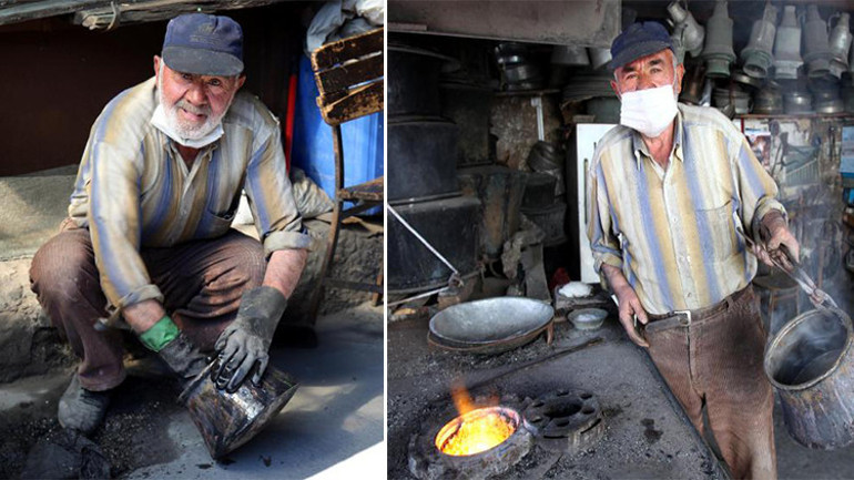 Kayseride kalaycı ustası, baba mesleğini yaşatmaya çalışıyor