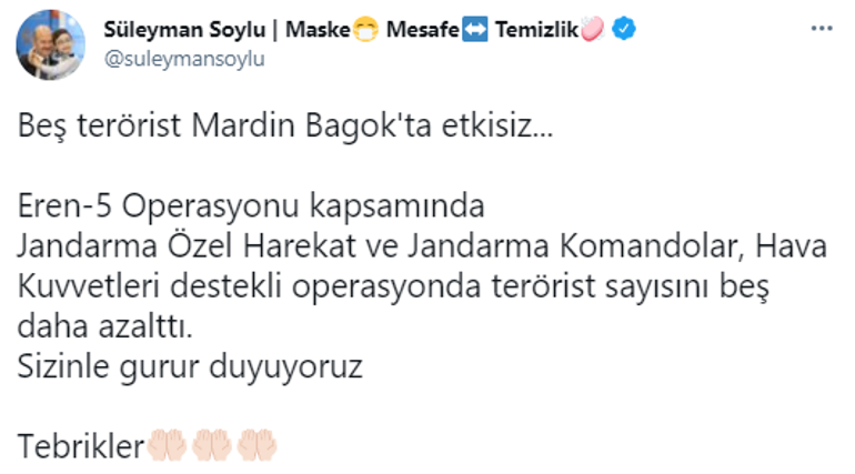 Bakan Soylu duyurmuştu Etkisiz hale getirilen teröristlerin sayısı 6ya yükseldi