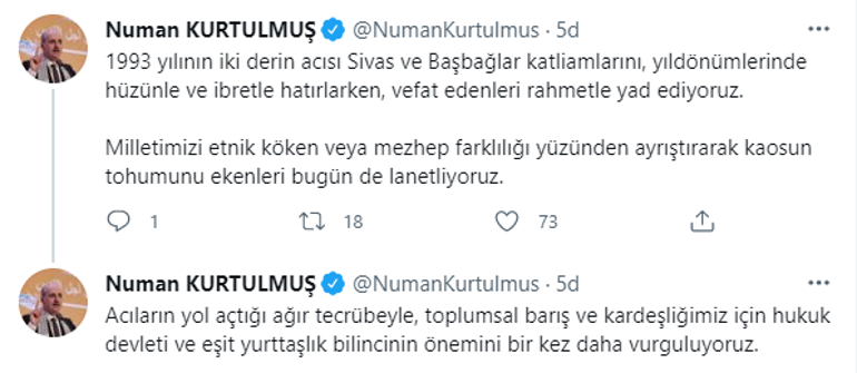 AK Parti Genel Başkanvekili Kurtulmuş, 1993te Sivas ve Başbağlarda  hayatını kaybedenleri andı