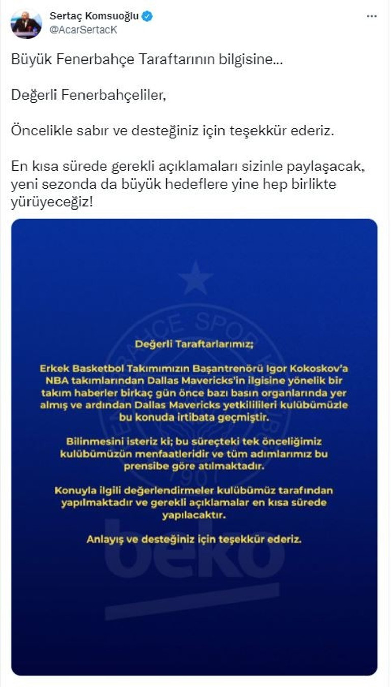 Son Dakika: Fenerbahçe Bekodan Kokoskov açıklaması Teklif doğrulandı...