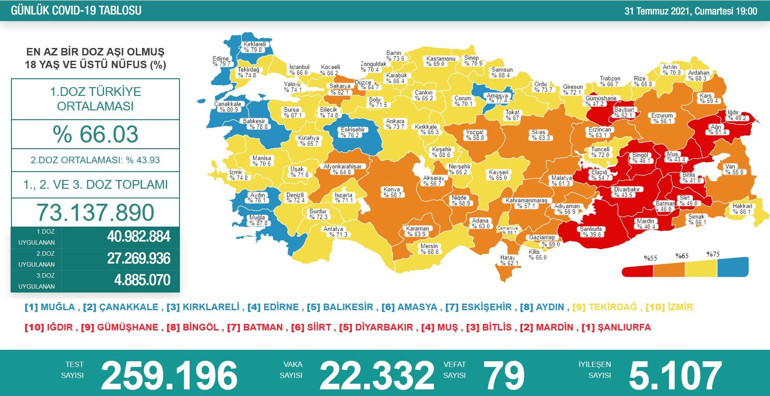 Son dakika haberi: 31 Temmuz corona virüs tablosu ve vaka sayısı Sağlık Bakanlığı tarafından açıklandı İşte aşılamada son durum