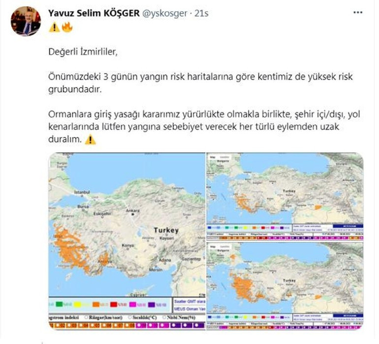 Ege Bölgesi ve Antalya orman yangınları riski açısından bugün ve yarın turuncu kategoride... İzmir Valisi de uyardı