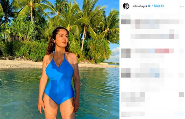 Salma Hayek 55 yaşında: Bir yılda sadece mayonun rengi değişti