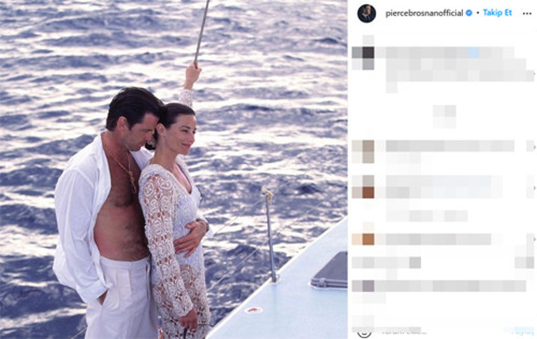 Emekli James Bond milyonların huzurunda 20 yıllık karısı Keely Shale Smithe aşk notu yazdı: Benim tatlı aşkım güneşin etrafında 58inci yolculuğunda