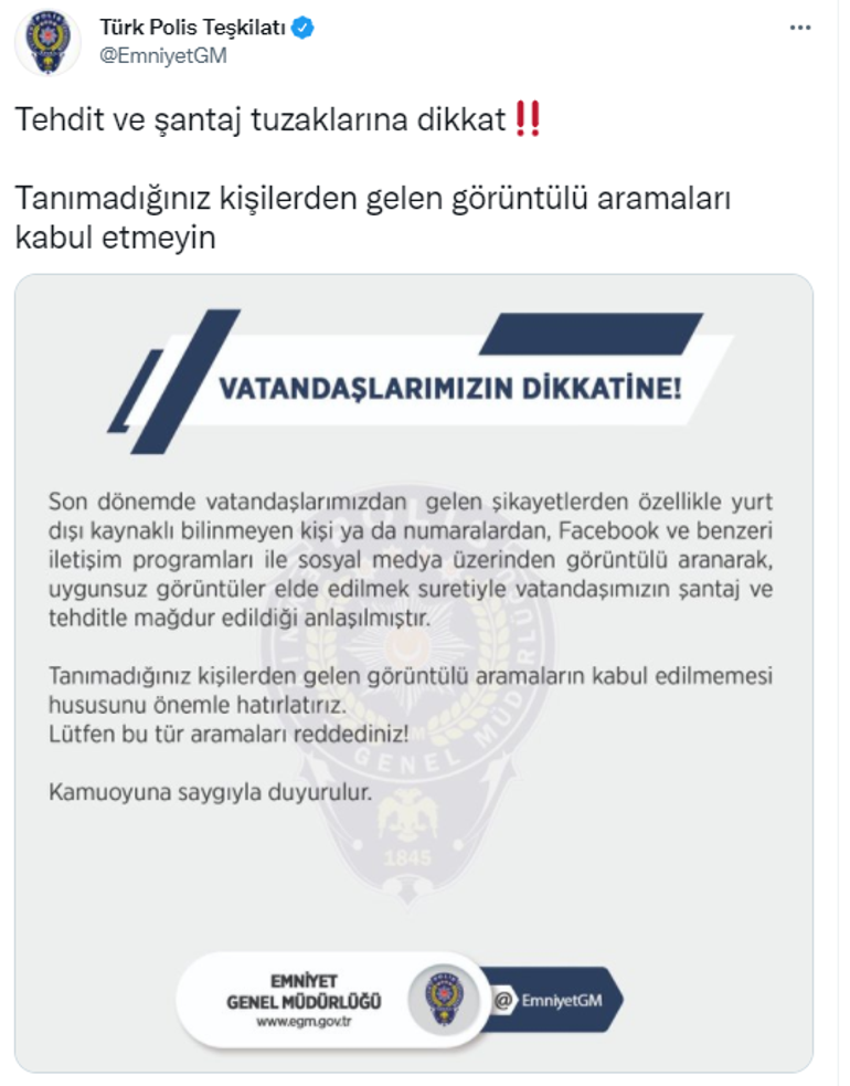 Sosyal medya üzerinden şantaj amaçlı görüntülü aramalara karşı dikkat
