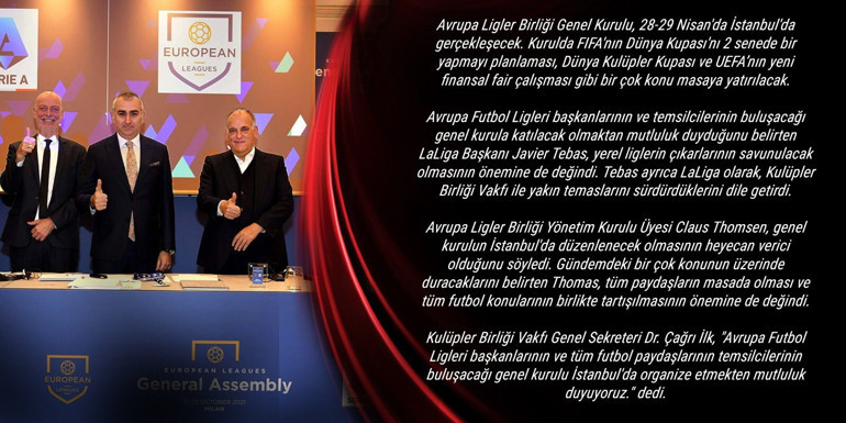 Avrupa Kulüpler Birliğinin genel kurulu İstanbulda yapılacak