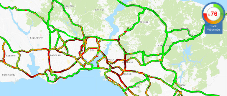 Son dakika... İstanbulda trafik kilit Yüzde 76ya ulaştı