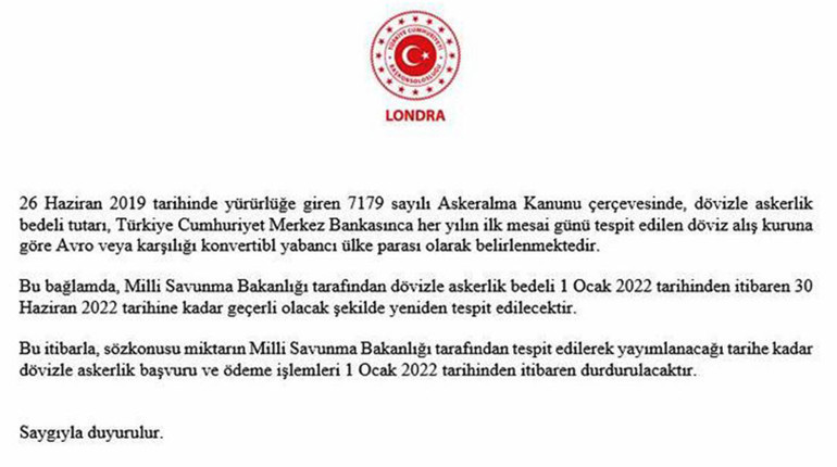 Başkonsolosluktan dövizle askerlik duyurusu