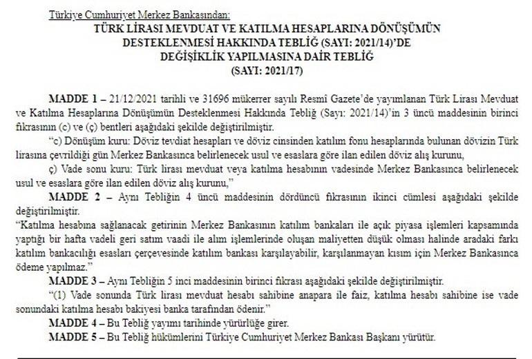 Türk Lirasına dönüşen hesaplar için Merkez Bankasından önemli tebliğ