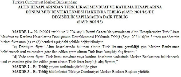 Türk Lirasına dönüşen hesaplar için Merkez Bankasından önemli tebliğ
