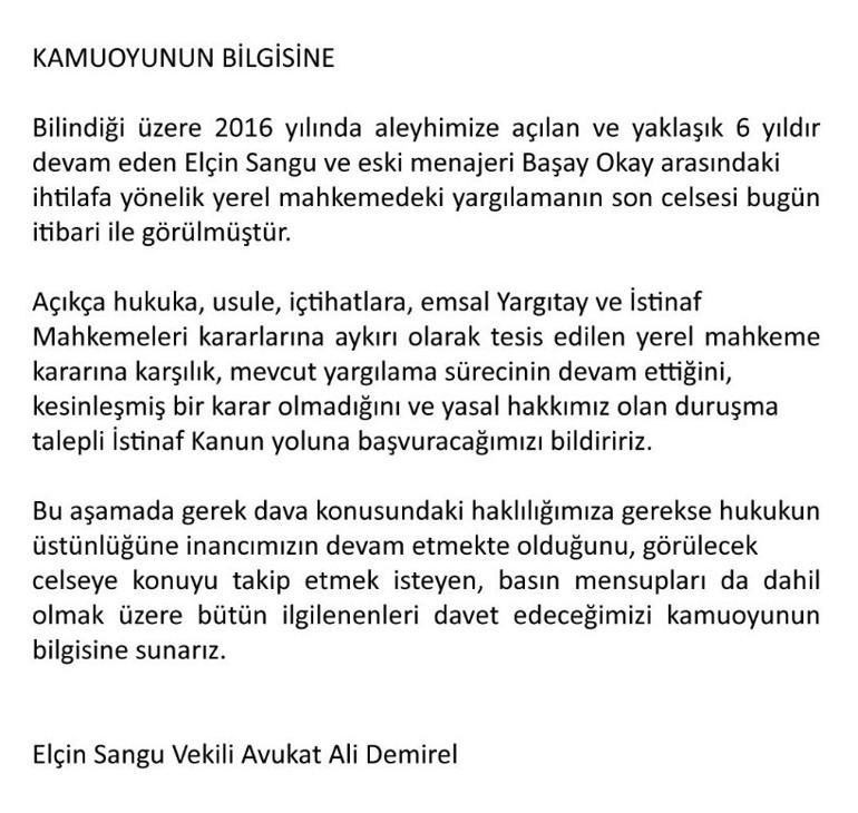 Elçin Sangu’ya tazminat şoku