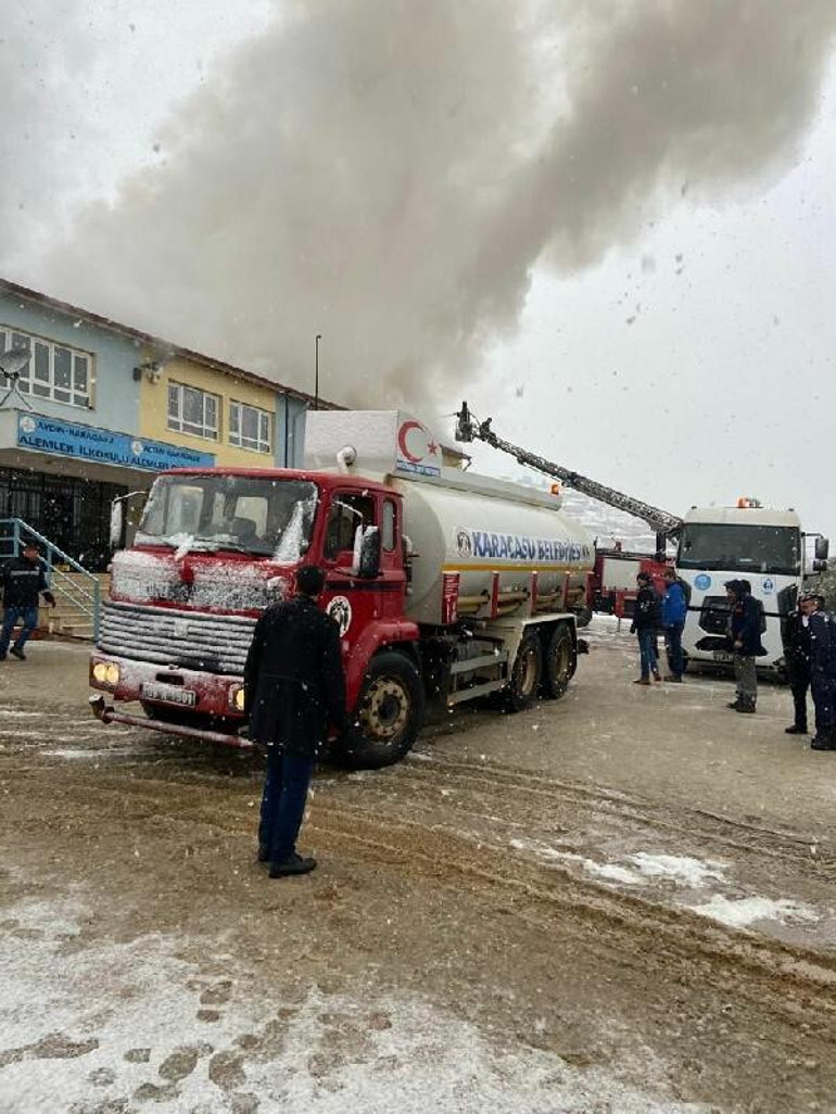 Okulun çatısında yangın çıktı Öğrenciler tahliye edildi