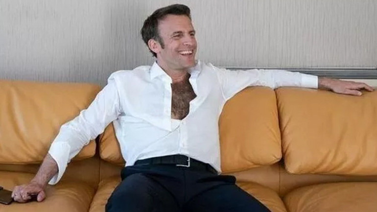 Sosyal medya bu pozları konuşuyor... Macron hangi maço erkeği taklit ediyor