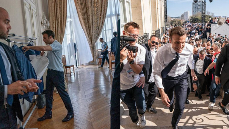 Sosyal medya bu pozları konuşuyor... Macron hangi maço erkeği taklit ediyor