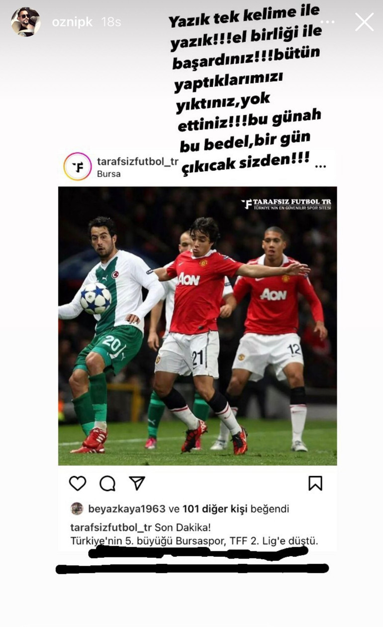 Bursasporun TFF 2. Lige düşmesine Sercan Yıldırım ve Ozan İpekten isyan Yaptıklarımızı yok ettiniz