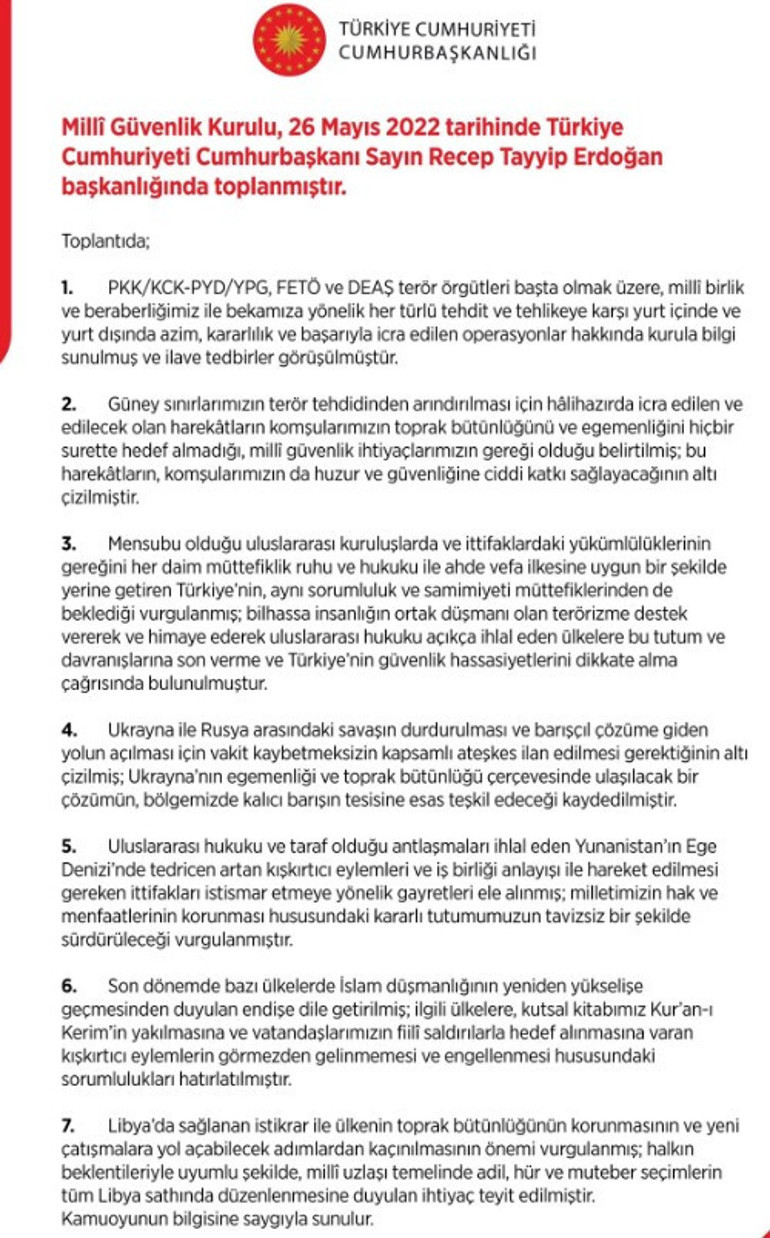 Son dakika: MGKdan yeni harekât mesajı: Başarıyla süren operasyonlar ve ilave tedbirler görüşüldü