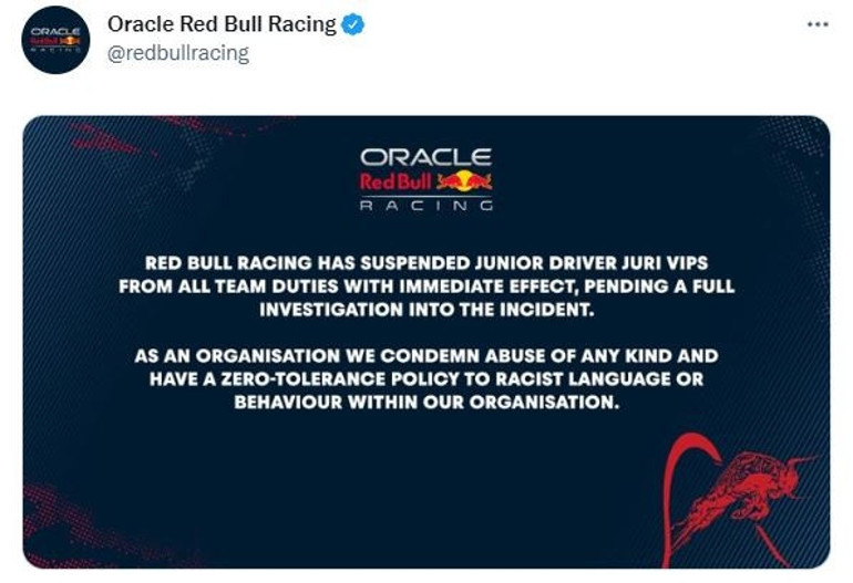 Formula 2 sürücüsü Juri Vips, ırkçı ifade kullanınca Red Bulldan uzaklaştırıldı